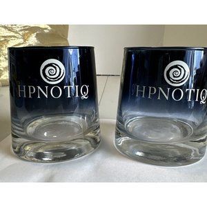 Hpnotiq Cocktail Liquor Glasses Rocks Tumbler Metallic Blue Heavy Glass Bottom